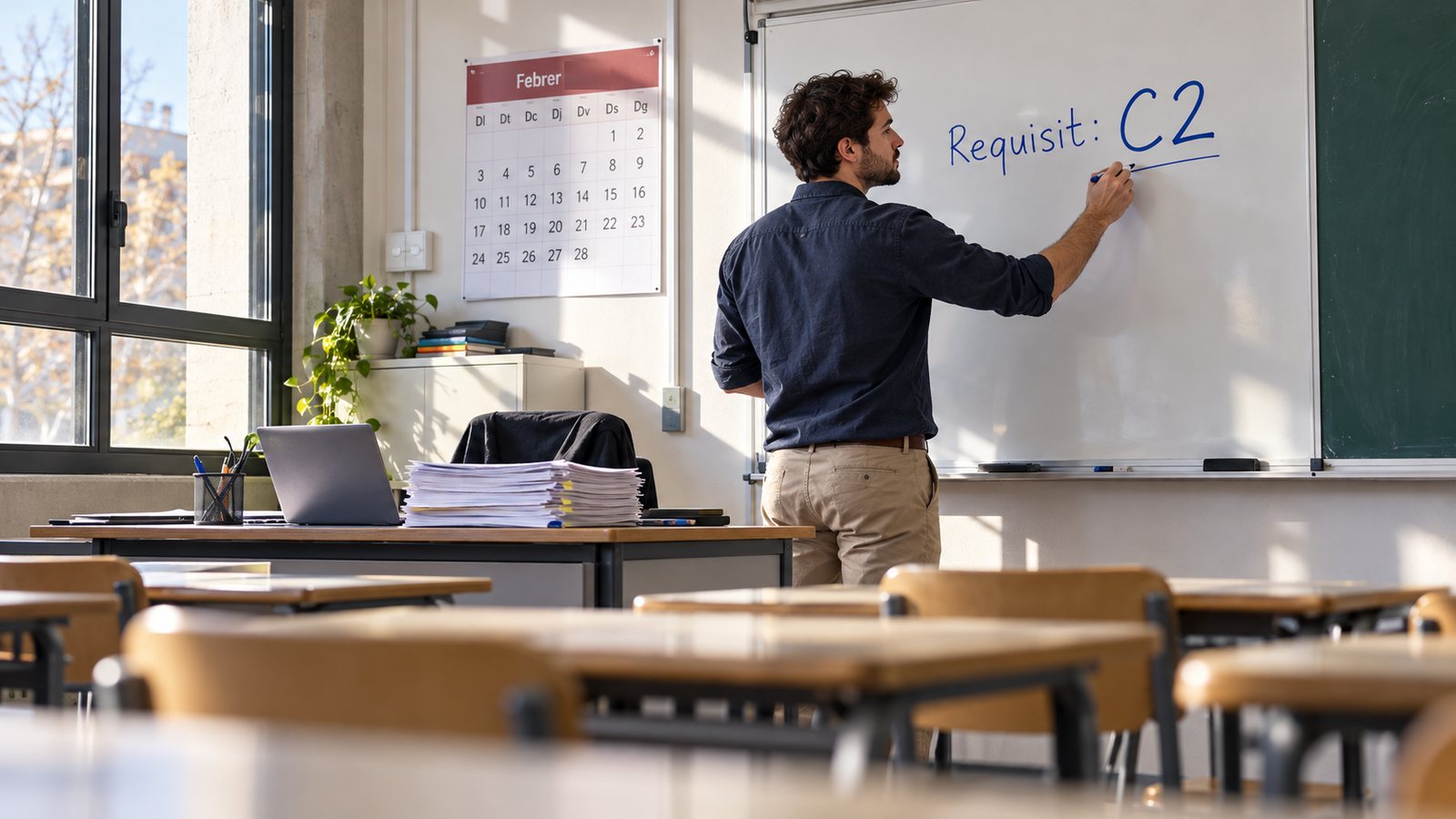 Profesor interino dando clase de Secundaria en un instituto público de Cataluña